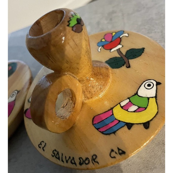 2 - Small Colorful Wooden Candle Stick Holders Made In EL Salvador - Picture 10 of 13